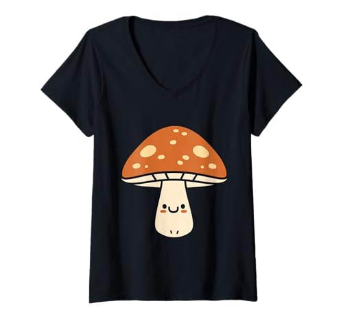 Damen Kleine lustige minimalistische Pilz einfache Schiitake T-Shirt mit V-Ausschnitt Damen Kleine lustige minimalistische Pilz einfache Schiitake T-Shirt mit V-Ausschnitt von Humor Pilz Essen Shiitake lustig