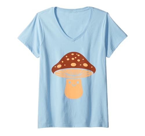 Damen Kleine lustige minimalistische Pilz einfache Schiitake T-Shirt mit V-Ausschnitt Damen Kleine lustige minimalistische Pilz einfache Schiitake T-Shirt mit V-Ausschnitt von Humor Pilz Essen Shiitake lustig