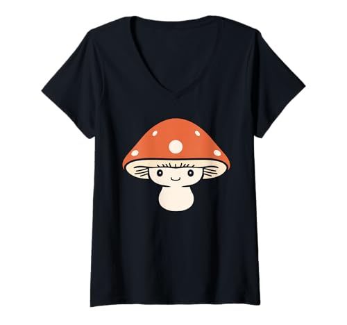 Damen Kleine lustige minimalistische Pilz einfache Schiitake T-Shirt mit V-Ausschnitt Damen Kleine lustige minimalistische Pilz einfache Schiitake T-Shirt mit V-Ausschnitt von Humor Pilz Essen Shiitake lustig
