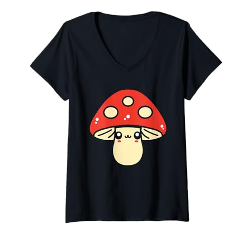 Damen Kleine lustige minimalistische Pilz einfache Schiitake T-Shirt mit V-Ausschnitt Damen Kleine lustige minimalistische Pilz einfache Schiitake T-Shirt mit V-Ausschnitt von Humor Pilz Essen Shiitake lustig
