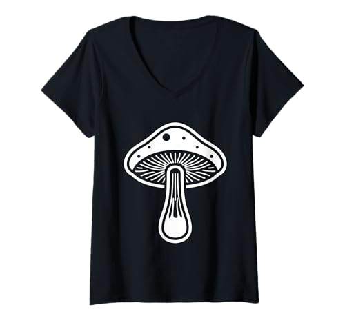 Damen Kleine lustige minimalistische Pilz einfache Schiitake T-Shirt mit V-Ausschnitt Damen Kleine lustige minimalistische Pilz einfache Schiitake T-Shirt mit V-Ausschnitt von Humor Pilz Essen Shiitake lustig
