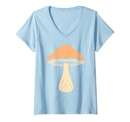 Damen Kleine lustige minimalistische Pilz einfache Schiitake T-Shirt mit V-Ausschnitt Damen Kleine lustige minimalistische Pilz einfache Schiitake T-Shirt mit V-Ausschnitt von Humor Pilz Essen Shiitake lustig