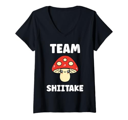 Damen Kleine lustige minimalistische Pilz einfache Team Shiitake T-Shirt mit V-Ausschnitt Damen Kleine lustige minimalistische Pilz einfache Team Shiitake T-Shirt mit V-Ausschnitt von Humor Pilz Essen Shiitake lustig