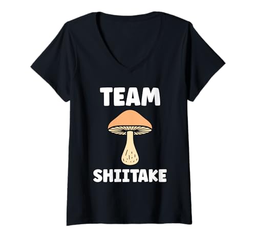 Damen Kleine lustige minimalistische Pilz einfache Team Shiitake T-Shirt mit V-Ausschnitt Damen Kleine lustige minimalistische Pilz einfache Team Shiitake T-Shirt mit V-Ausschnitt von Humor Pilz Essen Shiitake lustig