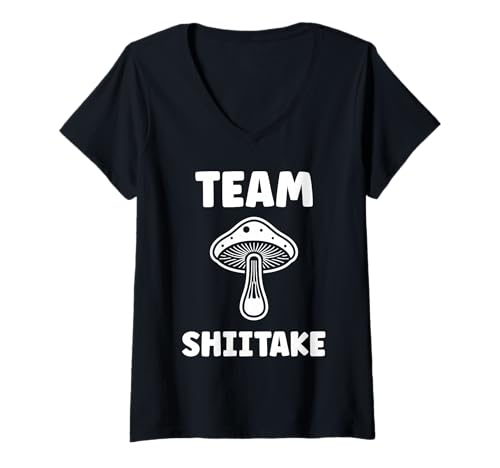 Damen Kleine lustige minimalistische Pilz einfache Team Shiitake T-Shirt mit V-Ausschnitt Damen Kleine lustige minimalistische Pilz einfache Team Shiitake T-Shirt mit V-Ausschnitt von Humor Pilz Essen Shiitake lustig