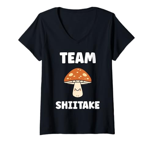 Damen Kleine lustige minimalistische Pilz einfache Team Shiitake T-Shirt mit V-Ausschnitt Damen Kleine lustige minimalistische Pilz einfache Team Shiitake T-Shirt mit V-Ausschnitt von Humor Pilz Essen Shiitake lustig