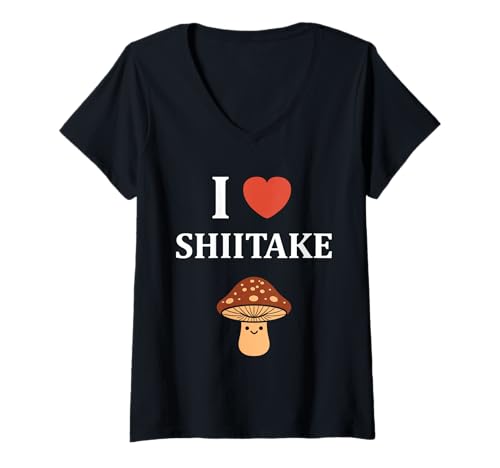 Damen Kleine lustige minimalistische Pilz einfache i Love Shiitake T-Shirt mit V-Ausschnitt Damen Kleine lustige minimalistische Pilz einfache i Love Shiitake T-Shirt mit V-Ausschnitt von Humor Pilz Essen Shiitake lustig