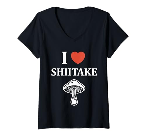 Damen Kleine lustige minimalistische Pilz einfache i Love Shiitake T-Shirt mit V-Ausschnitt Damen Kleine lustige minimalistische Pilz einfache i Love Shiitake T-Shirt mit V-Ausschnitt von Humor Pilz Essen Shiitake lustig