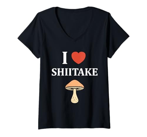 Damen Kleine lustige minimalistische Pilz einfache i Love Shiitake T-Shirt mit V-Ausschnitt Damen Kleine lustige minimalistische Pilz einfache i Love Shiitake T-Shirt mit V-Ausschnitt von Humor Pilz Essen Shiitake lustig