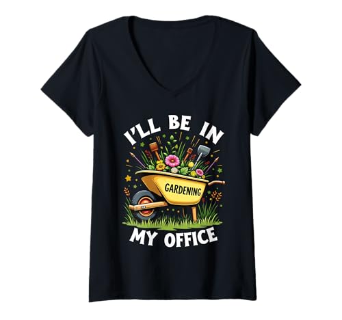 Damen Ich werde in Meinem Büro beim Gärtnern Lustiger Gartenliebhaber Gärtner T-Shirt mit V-Ausschnitt Damen Ich werde in Meinem Büro beim Gärtnern Lustiger Gartenliebhaber Gärtner T-Shirt mit V-Ausschnitt von Humor Plant Gardening Lovers for Men Women Kids