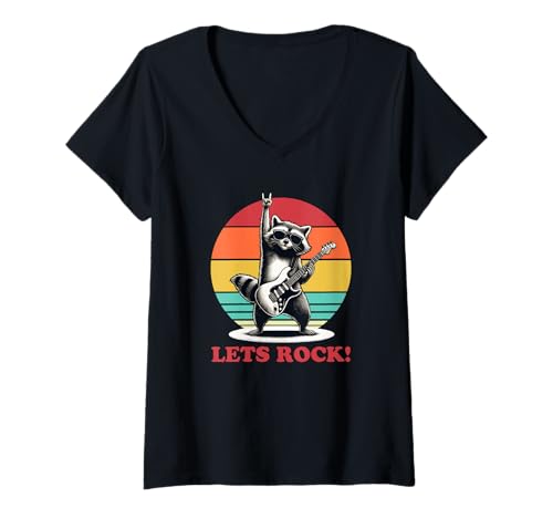 Damen Rock n Roll Raccoon lässt rocken T-Shirt mit V-Ausschnitt Damen Rock n Roll Raccoon lässt rocken T-Shirt mit V-Ausschnitt von Humor Racoon Rock Apparel