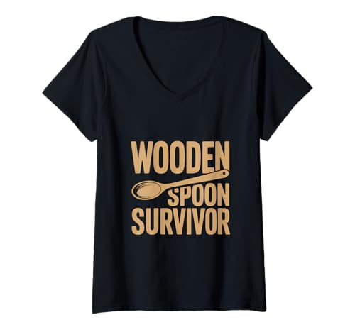 Damen Holzlöffel Survivor Humor T-Shirt mit V-Ausschnitt Damen Holzlöffel Survivor Humor T-Shirt mit V-Ausschnitt von Humor Vintage Nostalgia Family Childhood