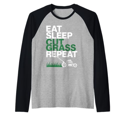 Eat Sleep Cut Grass Repeat Lawn Mowing Spruch Papa Frauen Männer Raglan von Humor Yard Work Routine Retro Landscaping Father