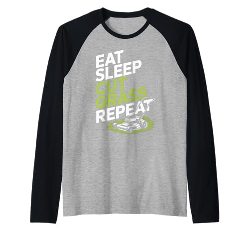 Eat Sleep Cut Grass Repeat Lawn Mowing Spruch Papa Frauen Männer Raglan von Humor Yard Work Routine Retro Landscaping Father