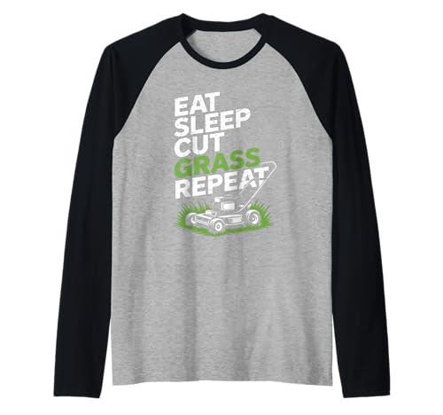 Eat Sleep Cut Grass Repeat Lawn Mowing Spruch Papa Frauen Männer Raglan von Humor Yard Work Routine Retro Landscaping Father