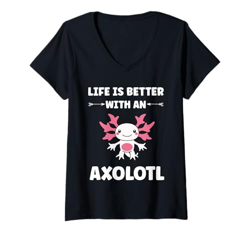 Damen Animals axolotl funny simple life is better with a axolotl T-Shirt mit V-Ausschnitt Damen Animals axolotl funny simple life is better with a axolotl T-Shirt mit V-Ausschnitt von Humor animals axolotl simple axolotl