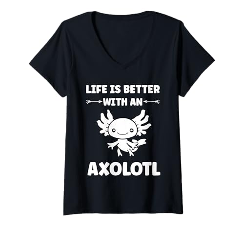 Damen Animals axolotl funny simple life is better with a axolotl T-Shirt mit V-Ausschnitt Damen Animals axolotl funny simple life is better with a axolotl T-Shirt mit V-Ausschnitt von Humor animals axolotl simple axolotl