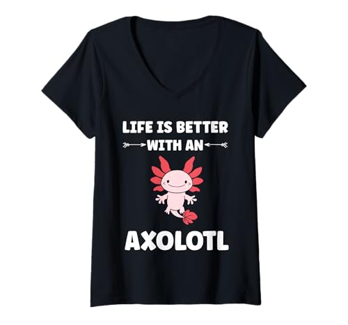 Damen Animals axolotl funny simple life is better with a axolotl T-Shirt mit V-Ausschnitt Damen Animals axolotl funny simple life is better with a axolotl T-Shirt mit V-Ausschnitt von Humor animals axolotl simple axolotl