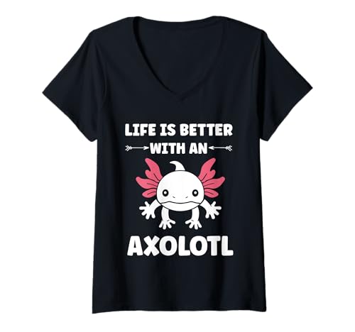 Damen Animals axolotl funny simple life is better with a axolotl T-Shirt mit V-Ausschnitt Damen Animals axolotl funny simple life is better with a axolotl T-Shirt mit V-Ausschnitt von Humor animals axolotl simple axolotl