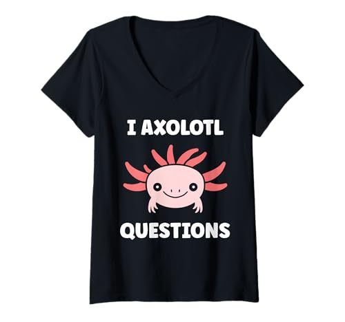 Damen Small animals axolotl funny simple questions axolotl T-Shirt mit V-Ausschnitt Damen Small animals axolotl funny simple questions axolotl T-Shirt mit V-Ausschnitt von Humor animals axolotl simple axolotl