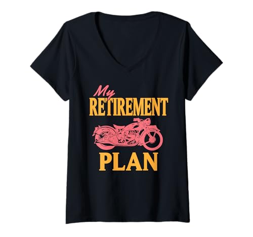 Damen Mein Ruhestand beginnt mit dem Motorradfahren T-Shirt mit V-Ausschnitt Damen Mein Ruhestand beginnt mit dem Motorradfahren T-Shirt mit V-Ausschnitt von Humor für Biker im Ruhestand und Klassikerfans