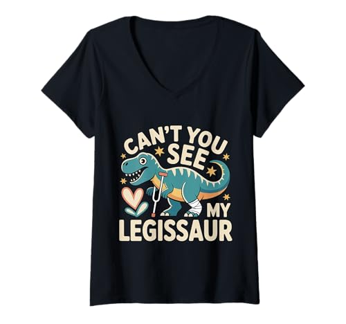 Damen Can't You See My Legissaur Erholung von Beinverletzungen ||- T-Shirt mit V-Ausschnitt Damen Can't You See My Legissaur Erholung von Beinverletzungen ||- T-Shirt mit V-Ausschnitt von Humor für Dinosaurierbeinverletzungen