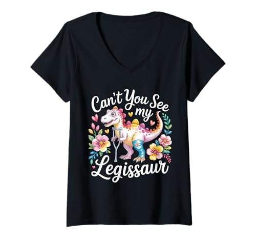 Damen Can't You See My Legissaur Erholung von Beinverletzungen |- T-Shirt mit V-Ausschnitt Damen Can't You See My Legissaur Erholung von Beinverletzungen |- T-Shirt mit V-Ausschnitt von Humor für Dinosaurierbeinverletzungen