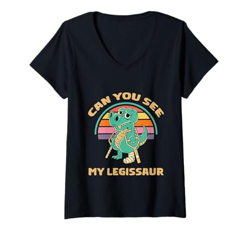 Damen Can't You See My Legissaur Erholung von Beinverletzungen - T-Shirt mit V-Ausschnitt von Humor für Dinosaurierbeinverletzungen