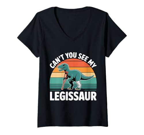 Damen Can't You See My Legissaur Leg Injury Recovery |- T-Shirt mit V-Ausschnitt Damen Can't You See My Legissaur Leg Injury Recovery |- T-Shirt mit V-Ausschnitt von Humor für Dinosaurierbeinverletzungen
