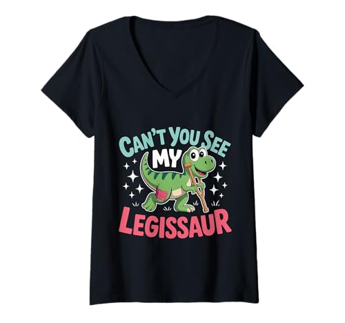 Damen Can't You See My Legissaur Leg Injury Recovery ||- T-Shirt mit V-Ausschnitt Damen Can't You See My Legissaur Leg Injury Recovery ||- T-Shirt mit V-Ausschnitt von Humor für Dinosaurierbeinverletzungen
