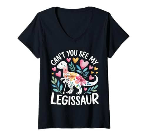 Damen Can't You See My Legissaur Leg Injury Recovery |- T-Shirt mit V-Ausschnitt Damen Can't You See My Legissaur Leg Injury Recovery |- T-Shirt mit V-Ausschnitt von Humor für Dinosaurierbeinverletzungen