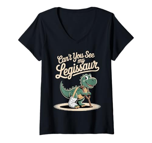 Damen Can't You See My Legissaur Leg Injury Recovery - T-Shirt mit V-Ausschnitt Damen Can't You See My Legissaur Leg Injury Recovery - T-Shirt mit V-Ausschnitt von Humor für Dinosaurierbeinverletzungen