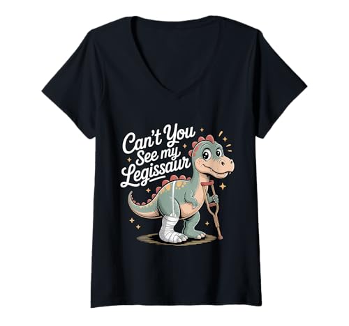 Damen Can't You See My Legissaur Leg Injury Recovery - T-Shirt mit V-Ausschnitt Damen Can't You See My Legissaur Leg Injury Recovery - T-Shirt mit V-Ausschnitt von Humor für Dinosaurierbeinverletzungen