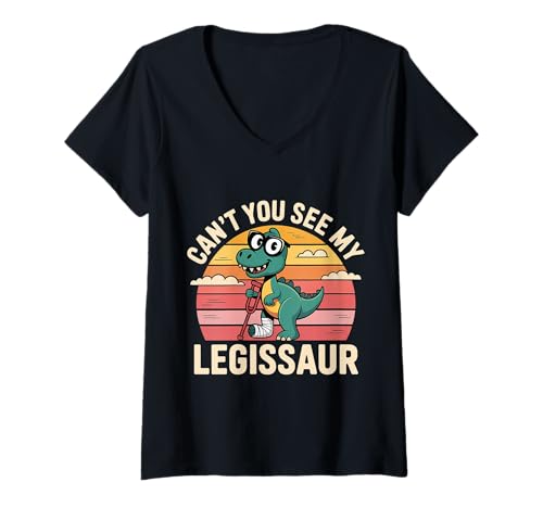 Damen Can't You See My Legissaur Leg Injury Recovery |- T-Shirt mit V-Ausschnitt Damen Can't You See My Legissaur Leg Injury Recovery |- T-Shirt mit V-Ausschnitt von Humor für Dinosaurierbeinverletzungen