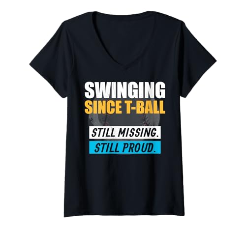 Damen Swinging seit Kindheitstagen. Ich Bin stolz darauf. T-Shirt mit V-Ausschnitt von Humor für leidenschaftliche Baseballliebhaber