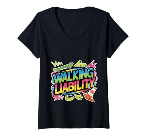 Damen Walking Liability Ungeschickte Gefahr - T-Shirt mit V-Ausschnitt Damen Walking Liability Ungeschickte Gefahr - T-Shirt mit V-Ausschnitt von Humor für sarkastische Unfallansicht