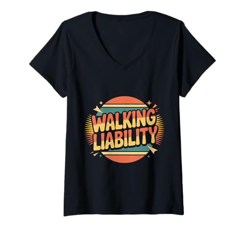 Damen Walking Liability Ungeschickte Gefahr - T-Shirt mit V-Ausschnitt Damen Walking Liability Ungeschickte Gefahr - T-Shirt mit V-Ausschnitt von Humor für sarkastische Unfallansicht