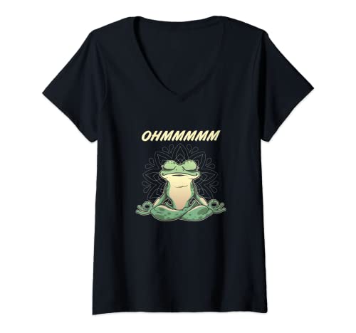 Damen Wellness, Ohmmmm , FUN Yoga Frosch Meditation Entspannung T-Shirt mit V-Ausschnitt Damen Wellness, Ohmmmm , FUN Yoga Frosch Meditation Entspannung T-Shirt mit V-Ausschnitt von Humor mit Fröschen Geschenk, Freude und Glück