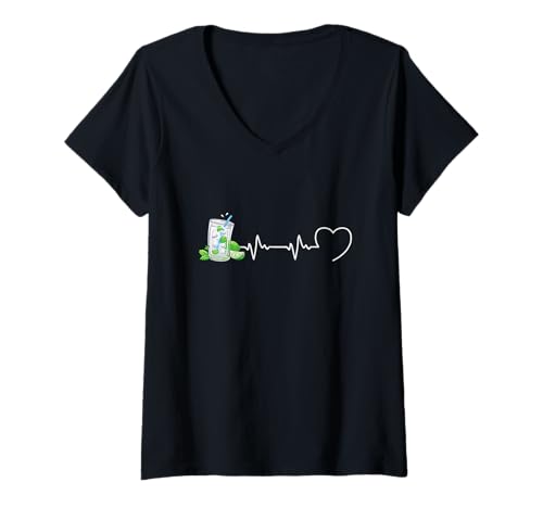 Damen Mojito Herren Herzschlag Humor Alkohol Geschenkidee T-Shirt mit V-Ausschnitt Damen Mojito Herren Herzschlag Humor Alkohol Geschenkidee T-Shirt mit V-Ausschnitt von Humoristique Alcool Humour Mojito Femme Drôle