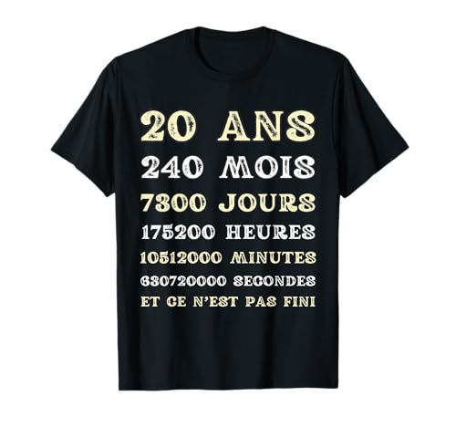 20 Jahre Hochzeit Herren Humor Geburtstag Geschenkidee T-Shirt 20 Jahre Hochzeit Herren Humor Geburtstag Geschenkidee T-Shirt von Humoristique Mariage 20 Ans Drôle