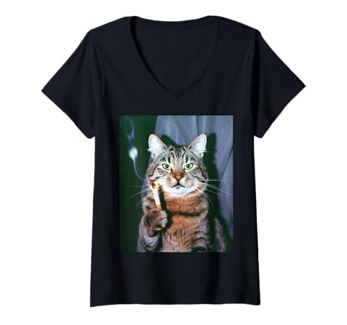 Damen Lustige Katze Spruch Smoking Meme sarkastische Katze Humor Sassy T-Shirt mit V-Ausschnitt Damen Lustige Katze Spruch Smoking Meme sarkastische Katze Humor Sassy T-Shirt mit V-Ausschnitt von Humorous Animal Joke Cool Tabby Ironic Comedy Meme
