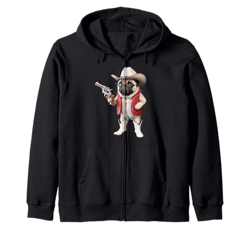 Lustiger Cowboy Mops Spruch Hund mit Pistole Western Humor Damen Herren Kapuzenjacke von Humorous Animal Meme Pet Joke Wild West Dog Comedy