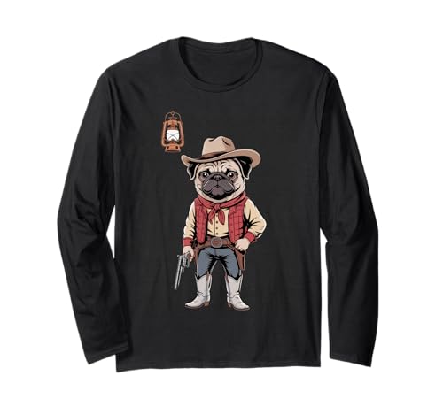Lustiger Cowboy Mops Spruch Hund mit Pistole Western Humor Damen Herren Langarmshirt Lustiger Cowboy Mops Spruch Hund mit Pistole Western Humor Damen Herren Langarmshirt von Humorous Animal Meme Pet Joke Wild West Dog Comedy