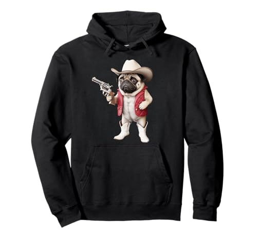 Lustiger Cowboy Mops Spruch Hund mit Pistole Western Humor Damen Herren Pullover Hoodie Lustiger Cowboy Mops Spruch Hund mit Pistole Western Humor Damen Herren Pullover Hoodie von Humorous Animal Meme Pet Joke Wild West Dog Comedy