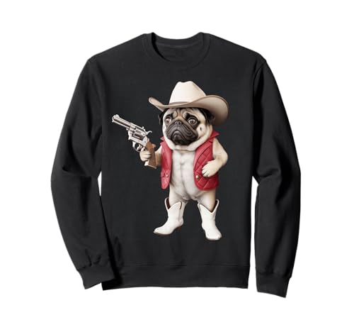 Lustiger Cowboy Mops Spruch Hund mit Pistole Western Humor Damen Herren Sweatshirt Lustiger Cowboy Mops Spruch Hund mit Pistole Western Humor Damen Herren Sweatshirt von Humorous Animal Meme Pet Joke Wild West Dog Comedy