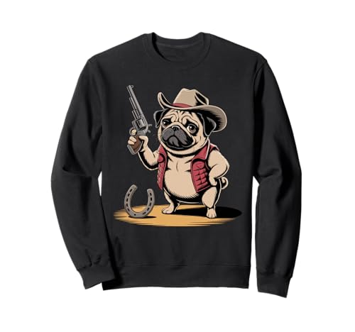 Lustiger Cowboy Mops Spruch Hund mit Pistole Western Humor Damen Herren Sweatshirt Lustiger Cowboy Mops Spruch Hund mit Pistole Western Humor Damen Herren Sweatshirt von Humorous Animal Meme Pet Joke Wild West Dog Comedy