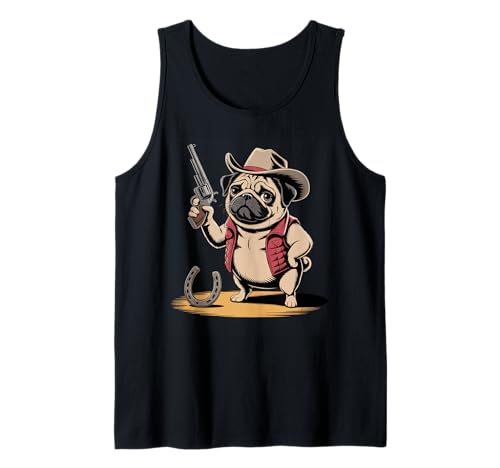 Lustiger Cowboy Mops Spruch Hund mit Pistole Western Humor Damen Herren Tank Top Lustiger Cowboy Mops Spruch Hund mit Pistole Western Humor Damen Herren Tank Top von Humorous Animal Meme Pet Joke Wild West Dog Comedy