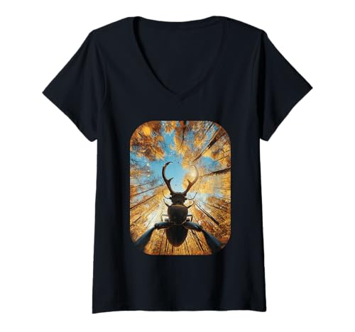 Damen Lustiger Hirschkäfer Selfie Herbst Insekt Herbst Tier Ästhetik T-Shirt mit V-Ausschnitt Damen Lustiger Hirschkäfer Selfie Herbst Insekt Herbst Tier Ästhetik T-Shirt mit V-Ausschnitt von Humorous Animal Selfie Fall Season Clothes