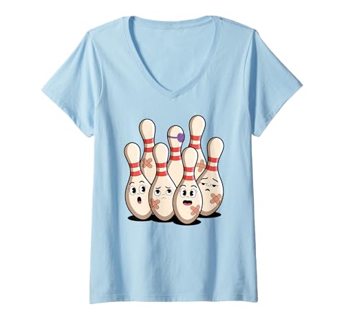Damen Lustige Bowling-Pins Cartoon T-Shirt mit V-Ausschnitt Damen Lustige Bowling-Pins Cartoon T-Shirt mit V-Ausschnitt von Humorous Bowling Comic Funny Bowling Joke