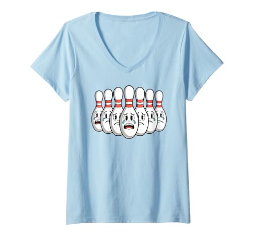 Damen Lustige Bowling-Pins Cartoon T-Shirt mit V-Ausschnitt Damen Lustige Bowling-Pins Cartoon T-Shirt mit V-Ausschnitt von Humorous Bowling Comic Funny Bowling Joke